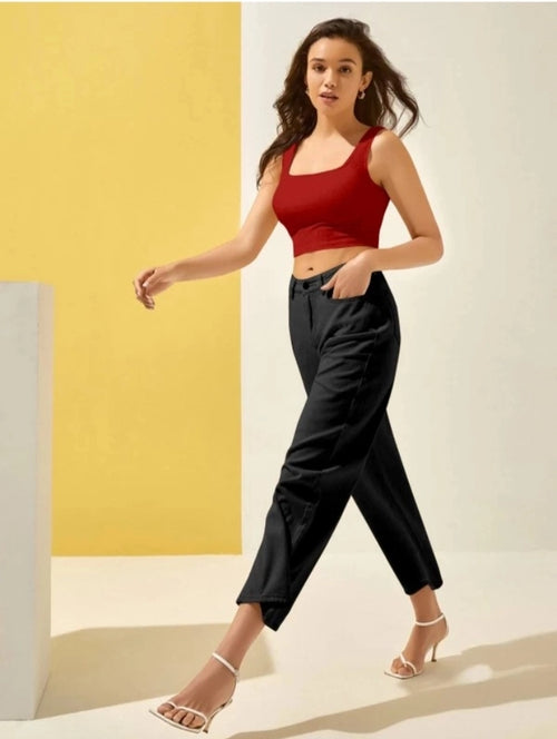 Cotton Blend Solid Top for Women (Red, S)